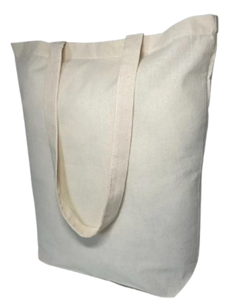 Standard TB Stoffbeutel 140 g Natur – schräge Ansicht mit Boden und langen Henkeln