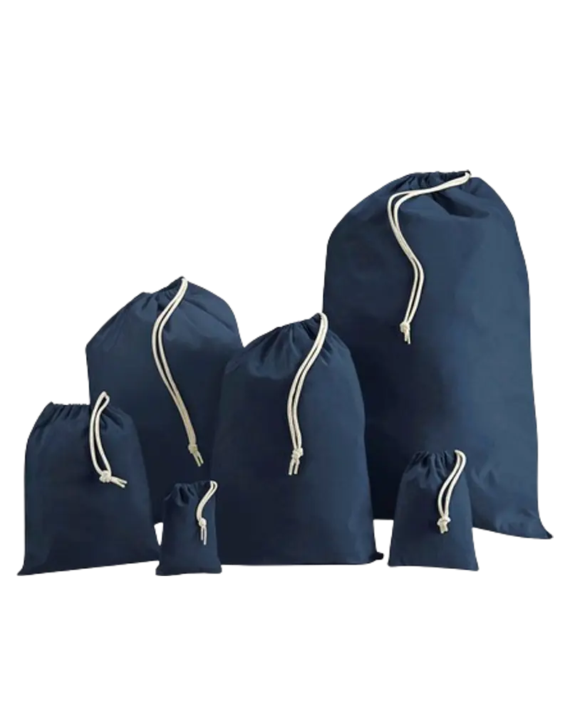 Tragetaschen Beutel mit Kordelzug WM115 Set in Marinenblau aus Baumwolle