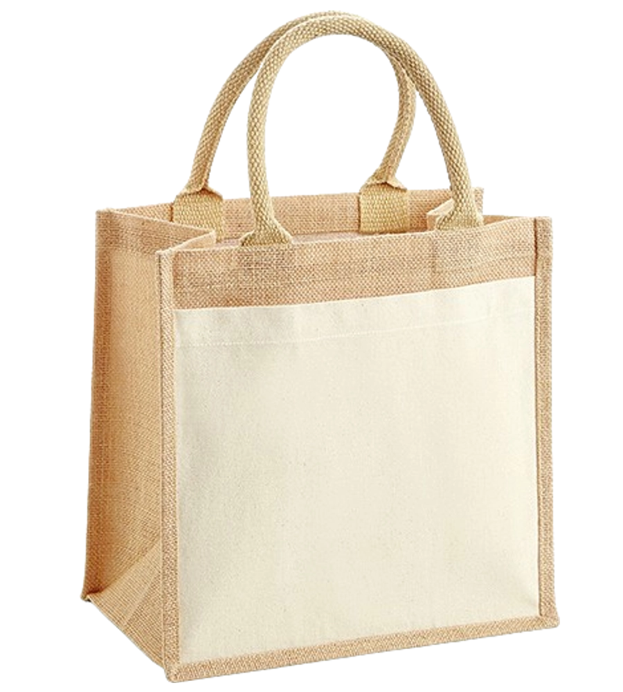Jutebeutel Jute T10 Shopper – 30x30x19 cm mit Außentasche aus Baumwolle und kurzen Baumwollhenkeln