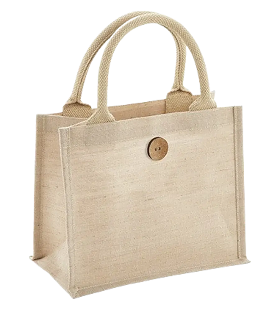 Jutebeutel Jute T15 Mini – kleine Tasche im Jute-Baumwoll-Mix mit Knopfverschluss und kurzen Henkeln