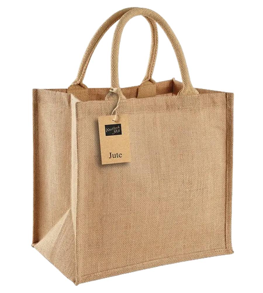 Jutebeutel Jute T3 Shopper – quadratische Jutetasche 30x30x19 cm mit kurzen Baumwollhenkeln