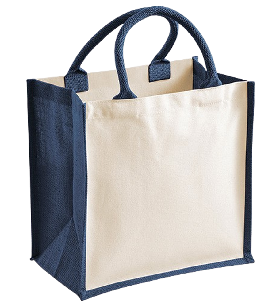 Jutebeutel Jute T7 Shopper – 30x30x19 cm mit Baumwoll-Front, kurzen Baumwollhenkeln und farbigen Jute-Seiten